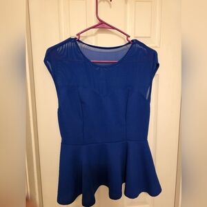 SHEIN Vibrant Blue Cap Sleeve Pepulum Shirt